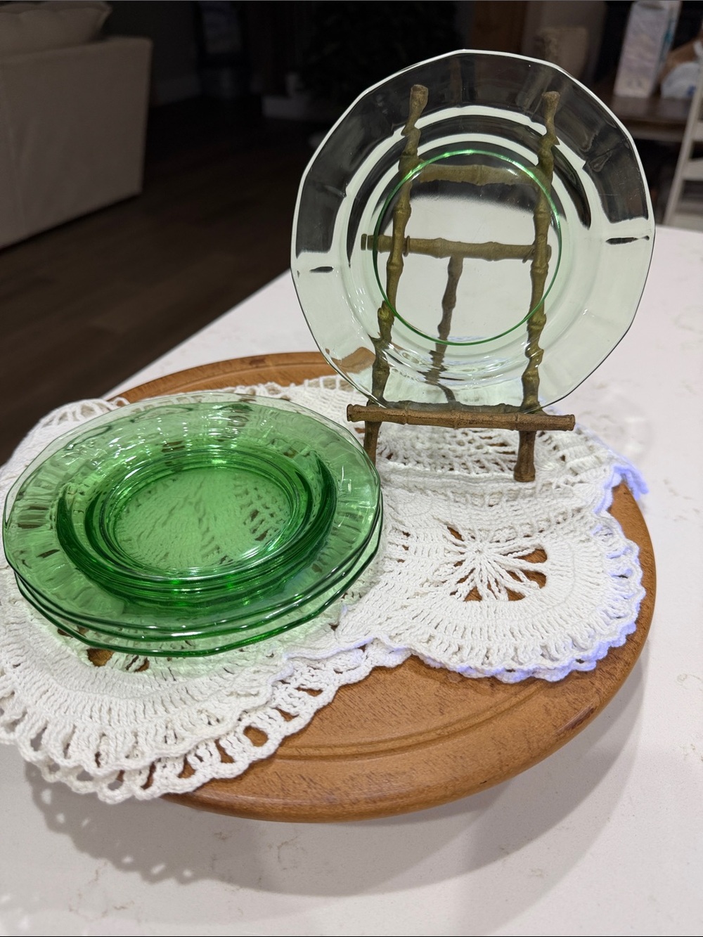 Uranium Green Glass Dessert Plates - Set of 4